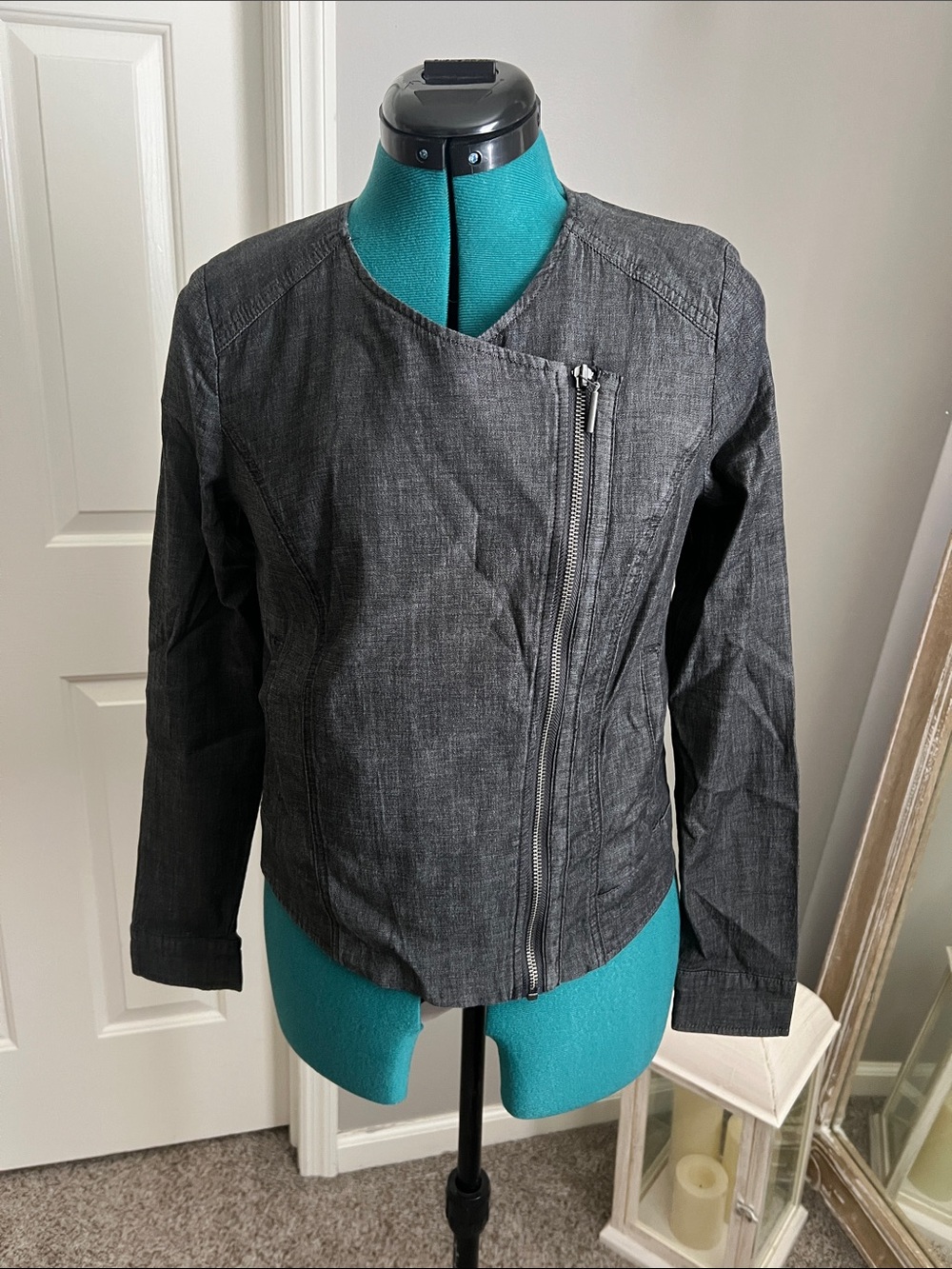 H by Halston Charcoal Asymmetrical Zip Leather-Style Jacket